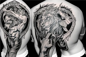 Saint Michael fighting off satan with a lion tattoo idea