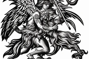 Saint Michael fighting off satan with a lion tattoo idea