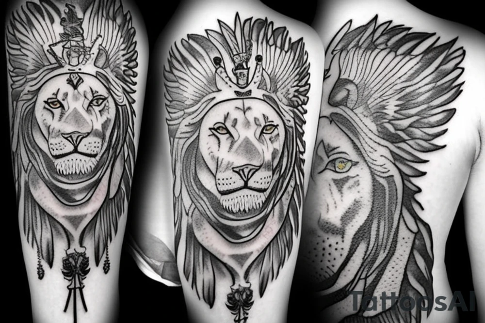 Saint Michael the ark angel in the form of a lion tattoo idea