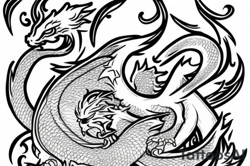 small white dragon rolled in on itself tattoo idea