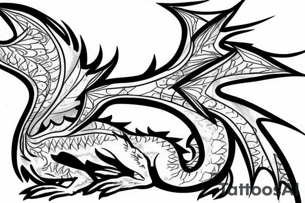 small white dragon rolled in on itself tattoo idea