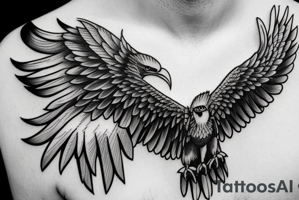 Spitfire, face, eagle, mountains joined together with line tattoo idea