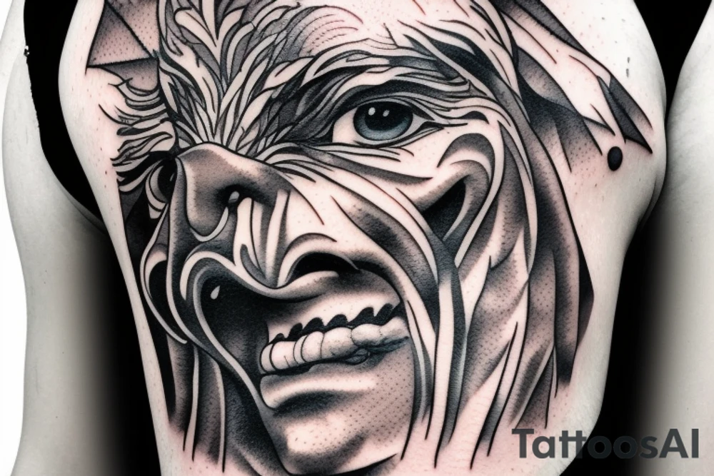 Statue face with an eagle above it. mountains joined together with line tattoo idea Statue face with an eagle above it. mountains joined together with line tattoo idea
