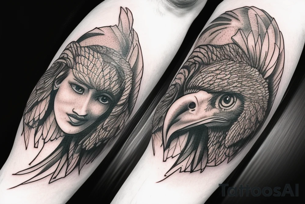Statue face with an eagle above it. mountains joined together with line tattoo idea Statue face with an eagle above it. mountains joined together with line tattoo idea