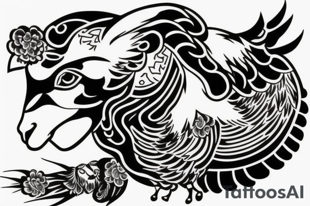 Black lamb read eagle tattoo idea