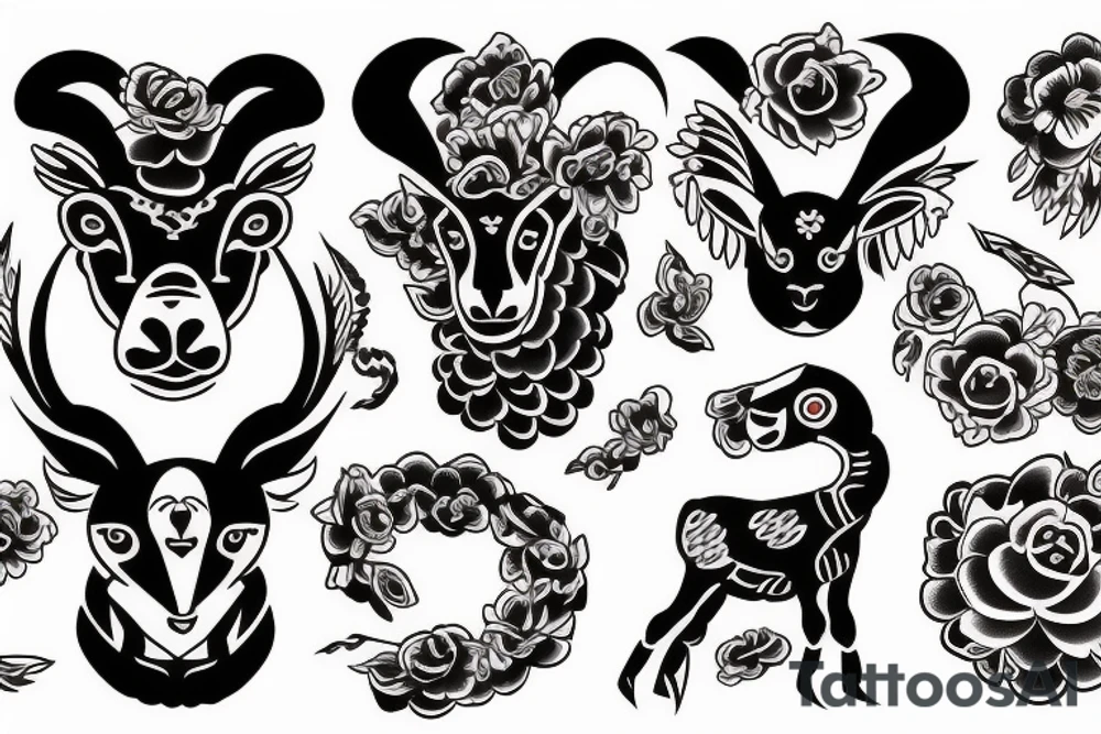 Black lamb red eagle tattoo idea