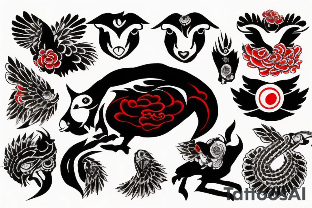 Black lamb red eagle tattoo idea