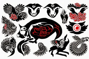 Black lamb red eagle tattoo idea