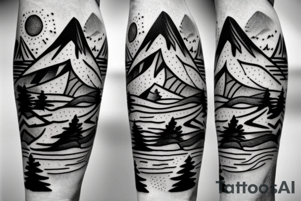 Mountain range with a climber tattoo idea