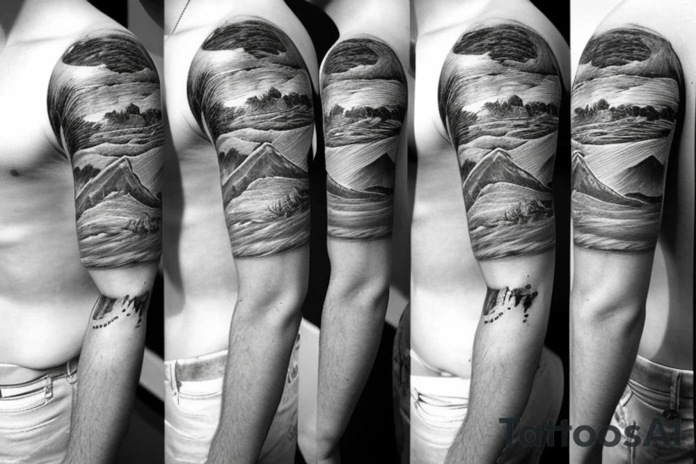 Mountain range with a climber tattoo idea