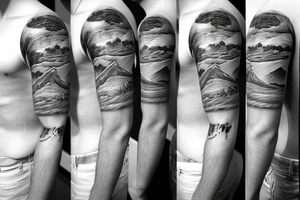 Mountain range with a climber tattoo idea