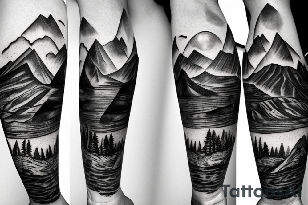 Mountain range with a climber tattoo idea