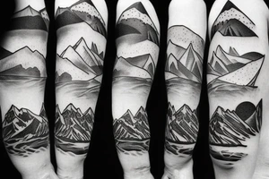 Simple Mountain range with a climber and climbing gear tattoo idea
