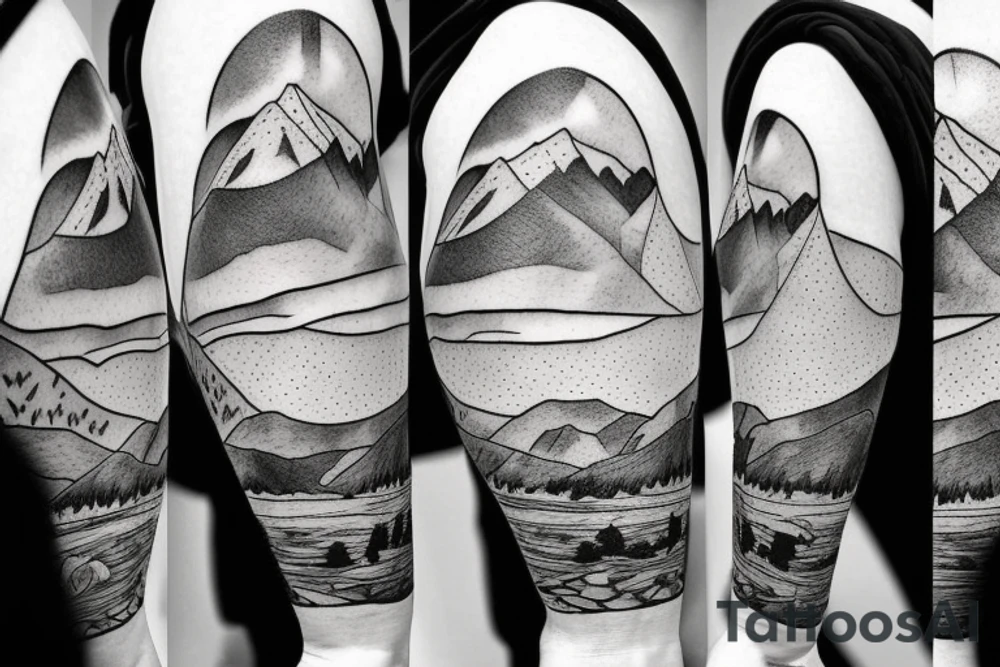 Simple Mountain range with a climber and climbing gear tattoo idea Simple Mountain range with a climber and climbing gear tattoo idea