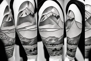 Simple Mountain range with a climber and climbing gear tattoo idea
