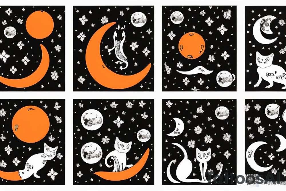 Orange cat with a moon in the back tattoo idea
