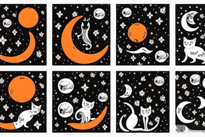 Orange cat with a moon in the back tattoo idea