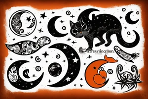 Orange cat with a moon in the back tattoo idea