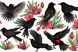 red winged blackbird and a raven in a scene tattoo idea