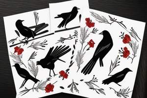 red winged blackbird and a raven in a scene tattoo idea
