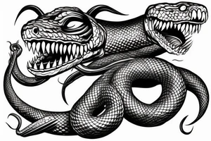 Giant snake, sharp teeth, full arm tattoo, big scales tattoo idea