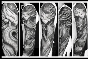 Giant snake, sharp teeth, full arm tattoo, big scales, realistic, 8k tattoo idea