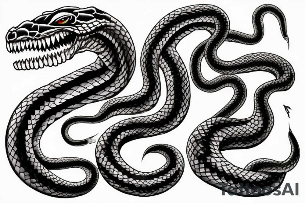 Giant snake, sharp teeth, full arm tattoo, big scales, realistic, 8k tattoo idea