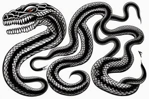 Giant snake, sharp teeth, full arm tattoo, big scales, realistic, 8k tattoo idea