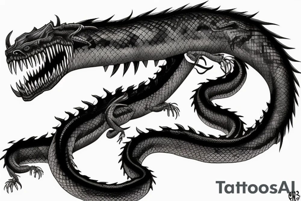 Long Giant dragon snake, sharp teeth, full arm tattoo, realistic, 8k tattoo idea Long Giant dragon snake, sharp teeth, full arm tattoo, realistic, 8k tattoo idea