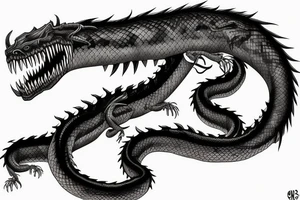 Long Giant  dragon snake, sharp teeth, full arm tattoo, realistic, 8k tattoo idea