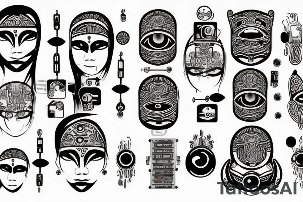 Computer circuits around the eyes with uploading tattoo idea