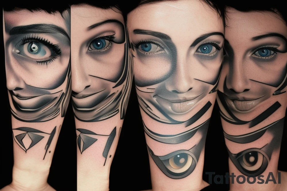 Computer circuits around the eyes with uploading tattoo idea