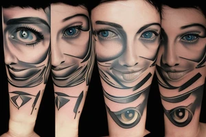 Computer circuits around the eyes with uploading tattoo idea