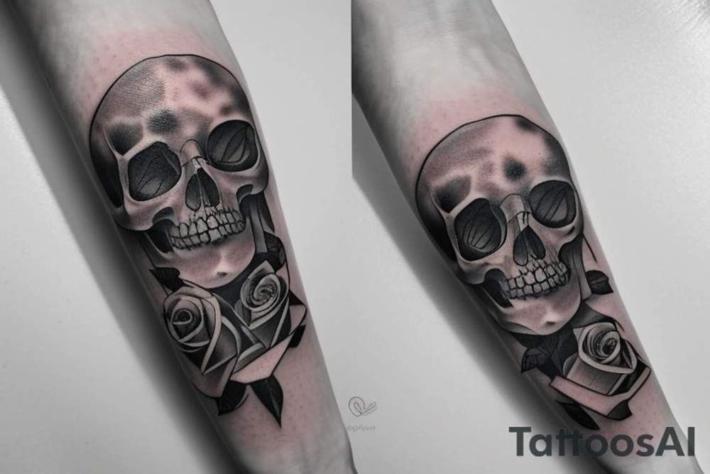 girl, rose, book, skull tattoo idea