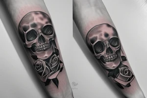 girl, rose, book, skull tattoo idea