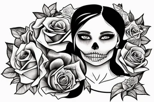 a girl with a rose and a book and a skull tattoo idea