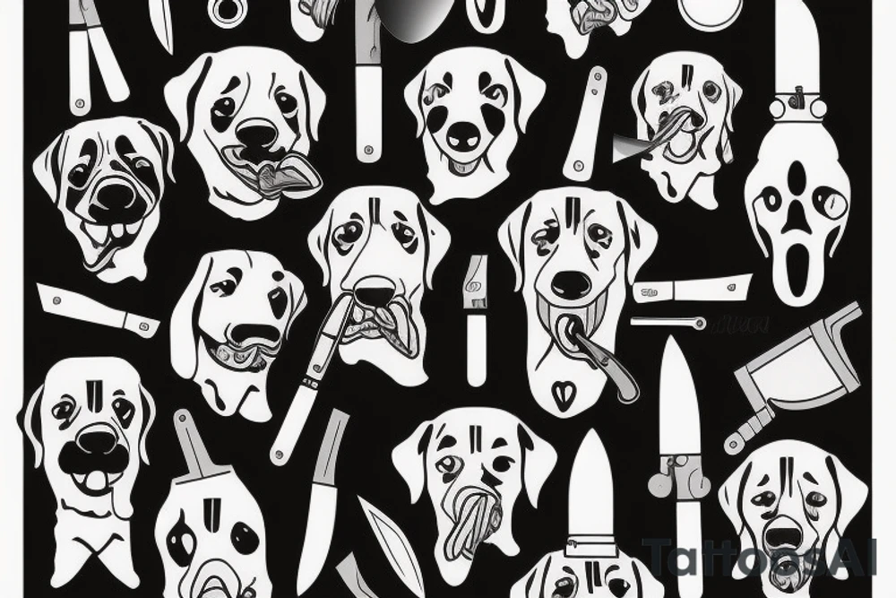 A dog with a knife in the mouth tattoo idea
