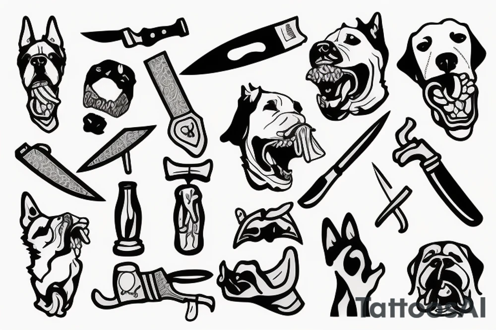 A dog with a knife in the mouth tattoo idea