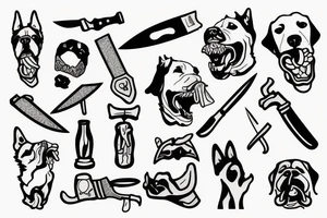 A dog with a knife in the mouth tattoo idea