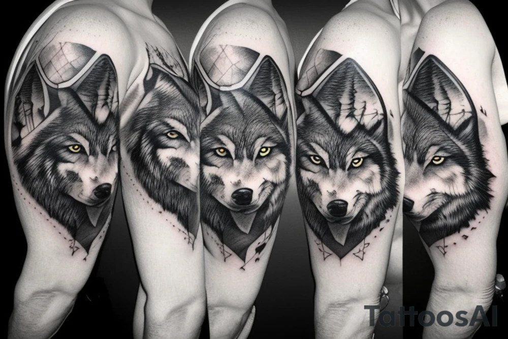 a wolf in the mountains tattoo idea