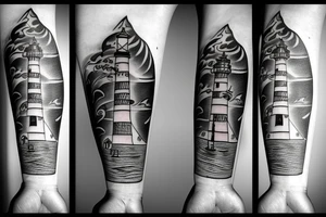 a lighthouse with a siren below tattoo idea