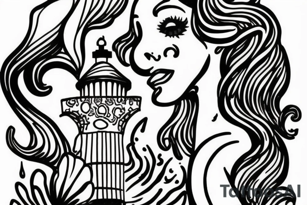 a lighthouse with a mermaid below tattoo idea