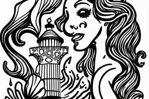 a lighthouse with a mermaid below tattoo idea