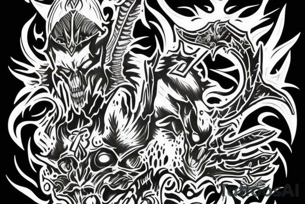 Diablo from the game with the same title, hidden behind the tree tattoo idea