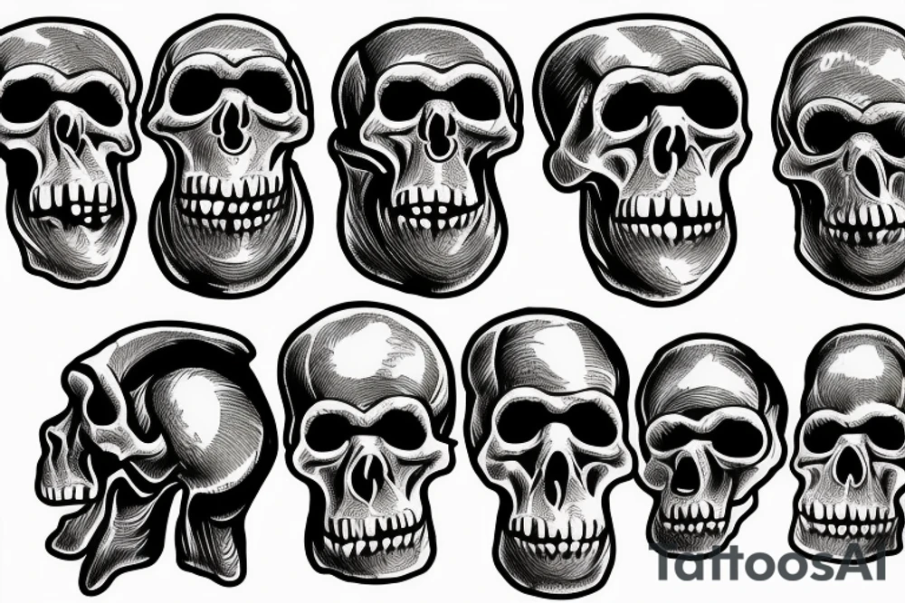 skulls of Australopithecus afarensis, homo habilis, homo erectus, and homo sapiens tattoo idea