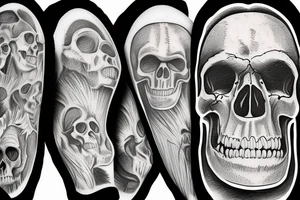 skulls of Australopithecus afarensis, Homo habilis, Homo erectus, and Homo sapiens tattoo idea