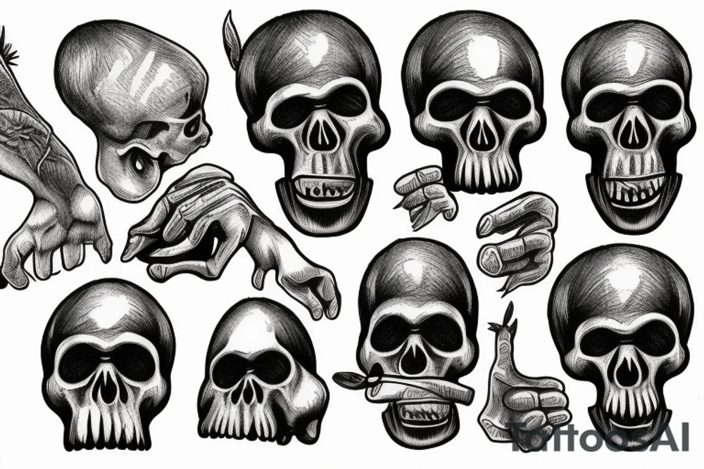 skulls of Australopithecus afarensis, Homo habilis, Homo erectus, and Homo sapiens tattoo idea