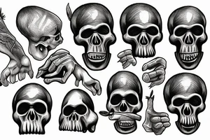 skulls of Australopithecus afarensis, Homo habilis, Homo erectus, and Homo sapiens tattoo idea