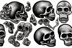 skulls of Australopithecus afarensis, Homo habilis, Homo erectus, and Homo sapiens tattoo idea