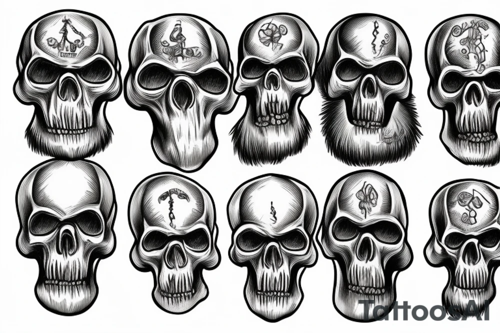 skulls of Australopithecus afarensis, Homo habilis, Homo erectus, and Homo sapiens tattoo idea